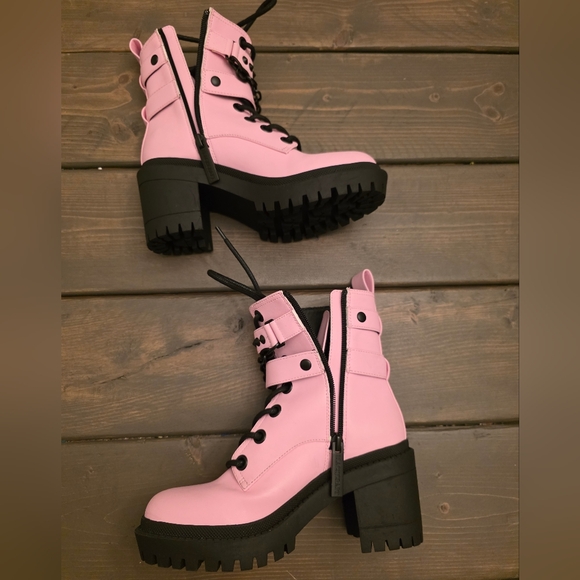 Black Craft Cult Pink Combat Boots Size 5 - Picture 5 of 7